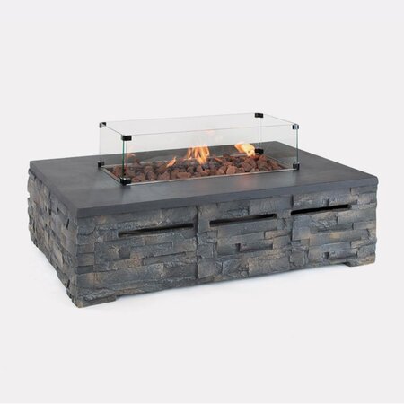 Kettler Kalos Square Stone Coffee Table Fire Pit 132 x 85cm