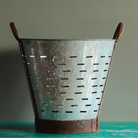 Antique Galvanised Metal Olive Basket Plant Pot