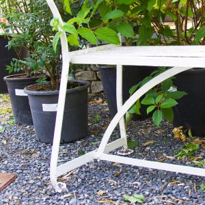 Antique White Bench with Curved Armrests