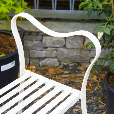 Antique White Bench with Curved Armrests