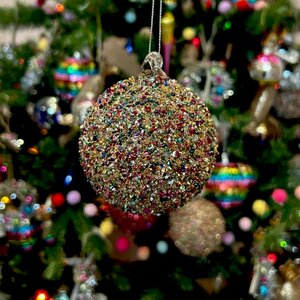 Beaded Bauble in Silver, Pink and Green