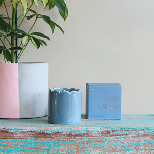 Contemporary Kiln Scalloped Sky Blue Candle - Amber & Bergamot