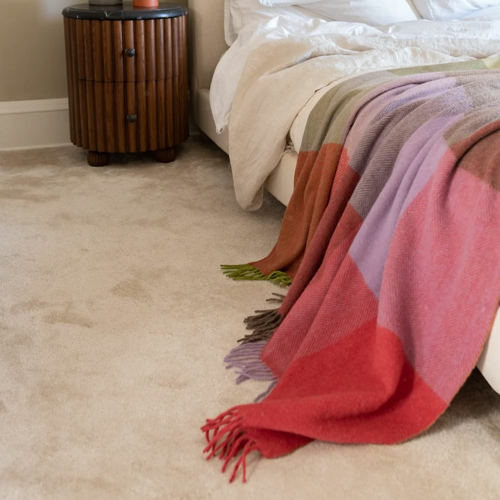 Coral Herringbone Block Check Recycled Wool Blanket by Tartan Blanket