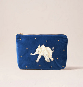 Elizabeth Scarlett Baby Elephant Conservation Velvet Mini Pouch in Navy