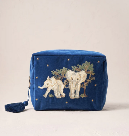 Elizabeth Scarlett Baby Elephant Conservation Velvet Wash bag in Navy