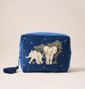 Elizabeth Scarlett Baby Elephant Conservation Velvet Wash bag in Navy