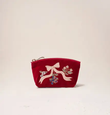 Elizabeth Scarlett Berries & Bows Velvet Coin Purse in Rouge