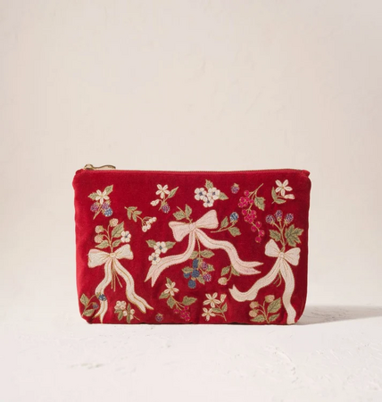 Elizabeth Scarlett Berries & Bows Velvet Everyday Pouch in Rouge