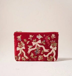 Elizabeth Scarlett Berries & Bows Velvet Everyday Pouch in Rouge