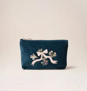 Elizabeth Scarlett Berries & Bows Velvet Mini Pouch in Ink Blue