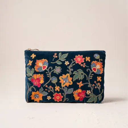 Elizabeth Scarlett Botanical Garden Ink Blue Velvet Everyday Pouch