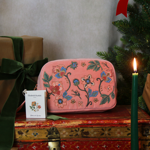 Elizabeth Scarlett Botanical Garden Pale Pink Velvet Makeup Bag