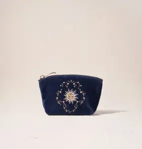 Elizabeth Scarlett Celestial Sun & Moon Velvet Coin Purse in Navy