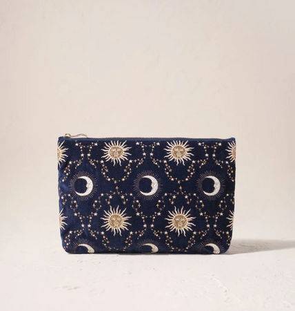 Elizabeth Scarlett Celestial Sun & Moon Velvet Everyday Pouch in Navy