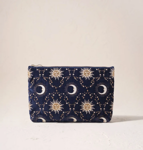 Elizabeth Scarlett Celestial Sun & Moon Velvet Everyday Pouch in Navy