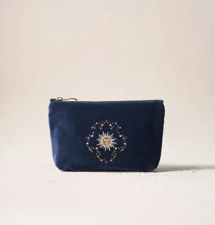 Elizabeth Scarlett Celestial Sun & Moon Velvet Mini Pouch in Navy