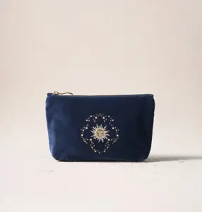 Elizabeth Scarlett Celestial Sun & Moon Velvet Mini Pouch in Navy
