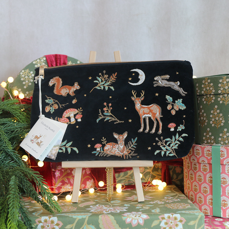 Elizabeth Scarlett Enchanted Woodland Velvet Everyday Pouch in Charcoal