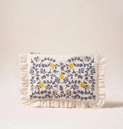 Elizabeth Scarlett Frill Pouch Lemon Garden in Cream