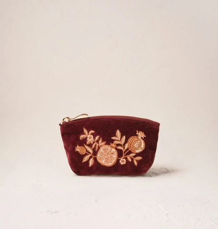 Elizabeth Scarlett Golden Pomegranate Velvet Coin Purse in Damson