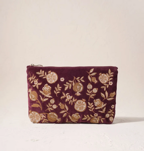 Elizabeth Scarlett Golden Pomegranate Velvet Everyday Pouch in Damson