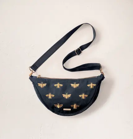 Elizabeth Scarlett Honey Bee Canvas Crossbody Sling Bag in Charcoal Black