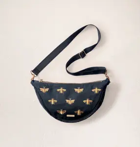 Elizabeth Scarlett Honey Bee Canvas Crossbody Sling Bag in Charcoal Black