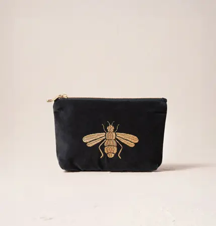 Elizabeth Scarlett Honey Bee Charcoal Velvet Mini Pouch