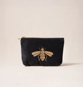 Elizabeth Scarlett Honey Bee Charcoal Velvet Mini Pouch
