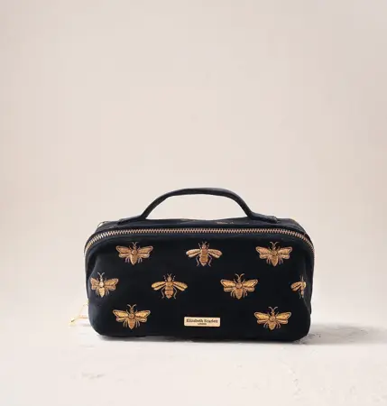 Elizabeth Scarlett Honey Bee Open Flat Makeup Bag in Charcoal Black