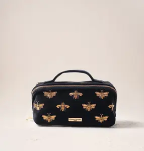 Elizabeth Scarlett Honey Bee Open Flat Makeup Bag in Charcoal Black