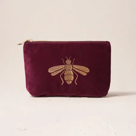 Elizabeth Scarlett Honey Bee Plum Velvet Mini Pouch