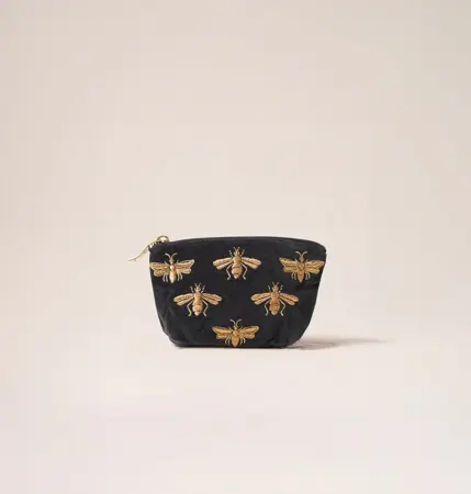 Elizabeth Scarlett Honey Bee Velvet Coin Purse in Charcoal Black