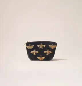 Elizabeth Scarlett Honey Bee Velvet Coin Purse in Charcoal Black