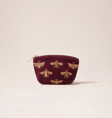 Elizabeth Scarlett Honey Bee Velvet Coin Purse Plum