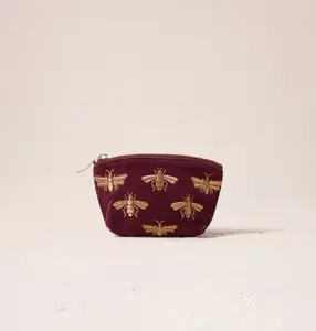 Elizabeth Scarlett Honey Bee Velvet Coin Purse Plum