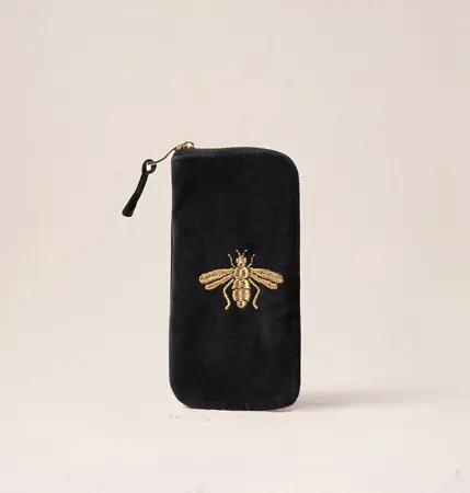 Elizabeth Scarlett Honey Bee Velvet Glasses Case in Charcoal Black