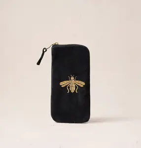 Elizabeth Scarlett Honey Bee Velvet Glasses Case in Charcoal Black
