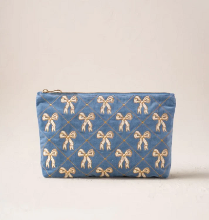 Elizabeth Scarlett Lattice Bows Everyday Pouch in Dusky Blue