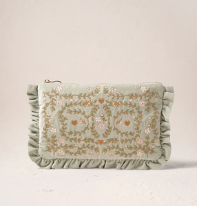 Elizabeth Scarlett Mediterranean Garden Frill Pouch in Sage Green