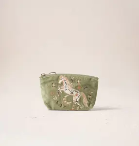 Elizabeth Scarlett Mystical Horse Velvet Coin Purse in Olive Green
