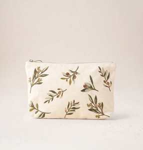 Elizabeth Scarlett Olive Branch Canvas Everyday Pouch in Cream White