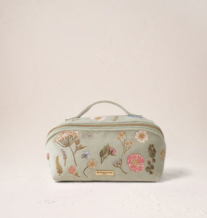 Elizabeth Scarlett Open Flat Makeup Bag Pressed Flowers Sage Green
