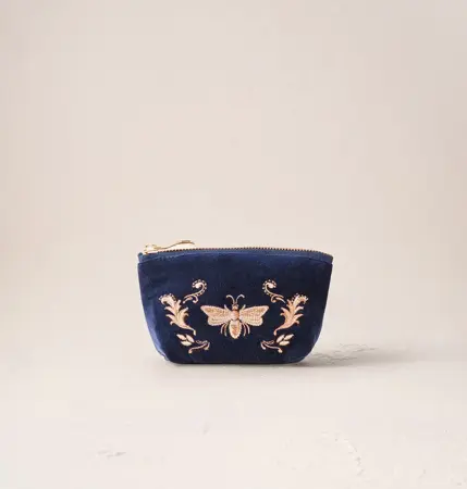 Elizabeth Scarlett Provençal Bee Velvet Coin Purse in Navy