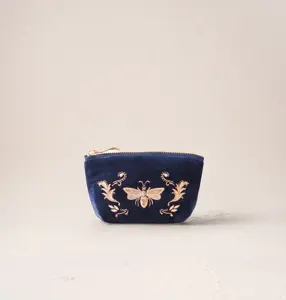 Elizabeth Scarlett Provençal Bee Velvet Coin Purse in Navy