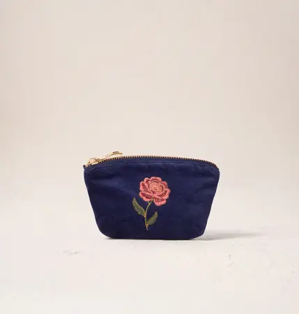 Elizabeth Scarlett Rose Velvet Coin Purse Navy