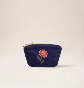 Elizabeth Scarlett Rose Velvet Coin Purse Navy