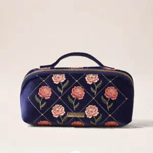 Elizabeth Scarlett Rose Velvet Open Flat Makeup Bag Navy