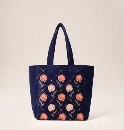 Elizabeth Scarlett Rose Velvet Tote Navy
