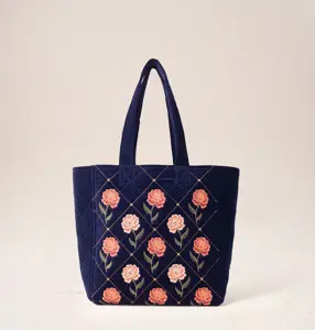 Elizabeth Scarlett Rose Velvet Tote Navy